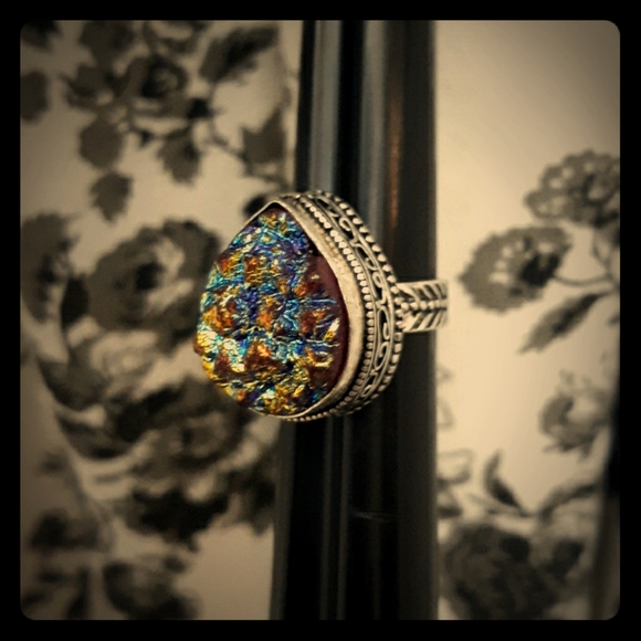 New Titanium Druzy 925 Silver Ring. - Picture 4 of 8